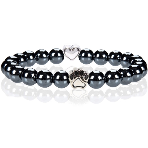 Multi-color 8MM Round Natural Gemstone Beads Dog Paw Heart  Bracelet for Men Women